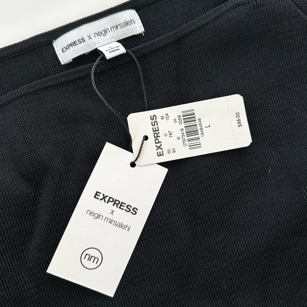 Express ribbed, black body con dress